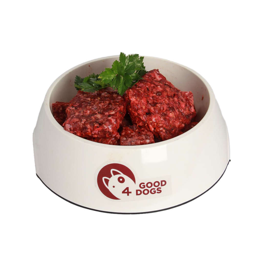 Good4Dogs Divljač Barf 1kg - pakiranje visokokvalitetne sirove hrane za pse s divljači i govedinom.