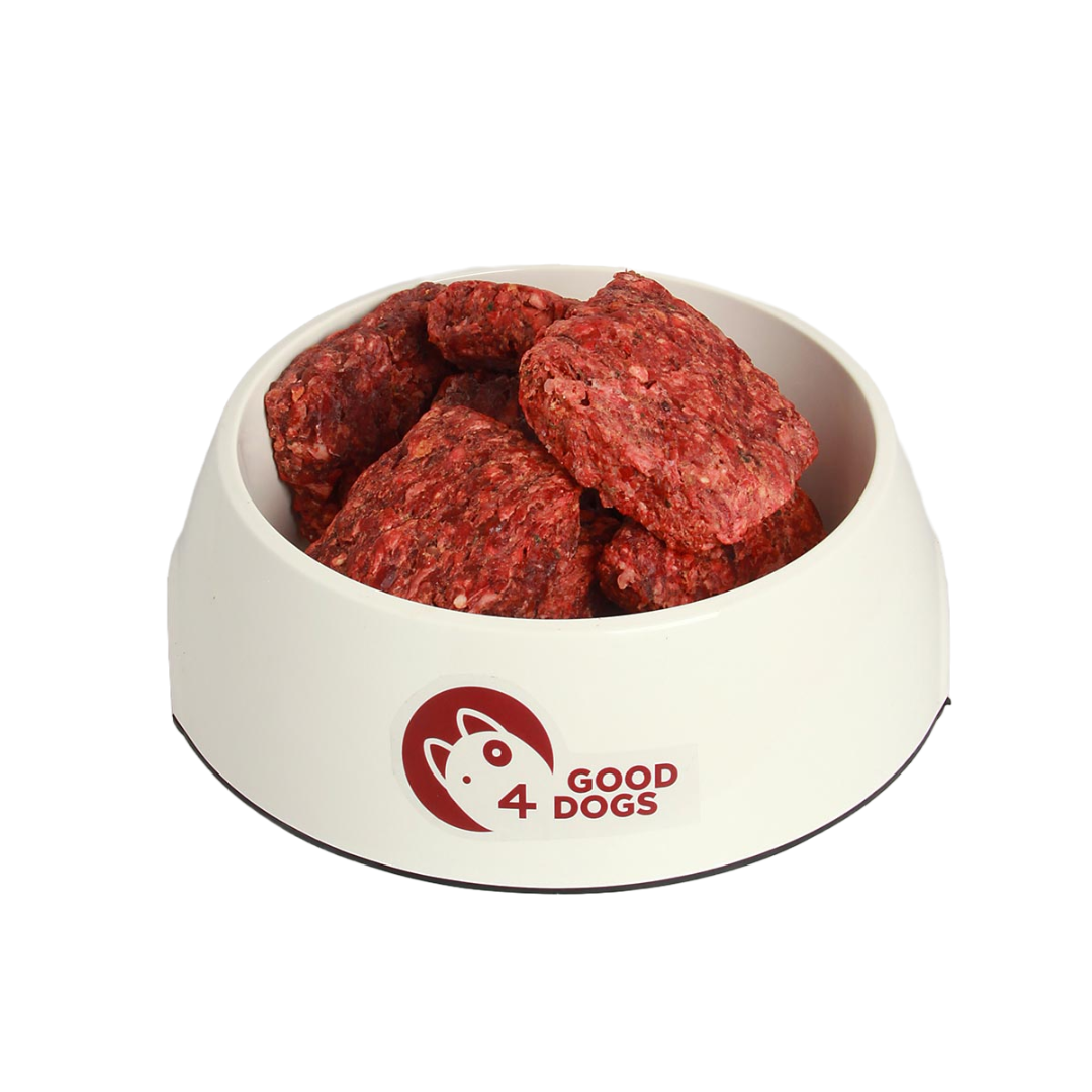 Good4Dogs Govedina 1kg - pakiranje visokokvalitetne sirove hrane za pse s govedinom.