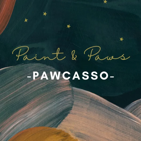 Personalizirana umjetnička slika ljubimca Paint&Paws - Pawcasso s abstraktnim potezima i zlatnim detaljima.