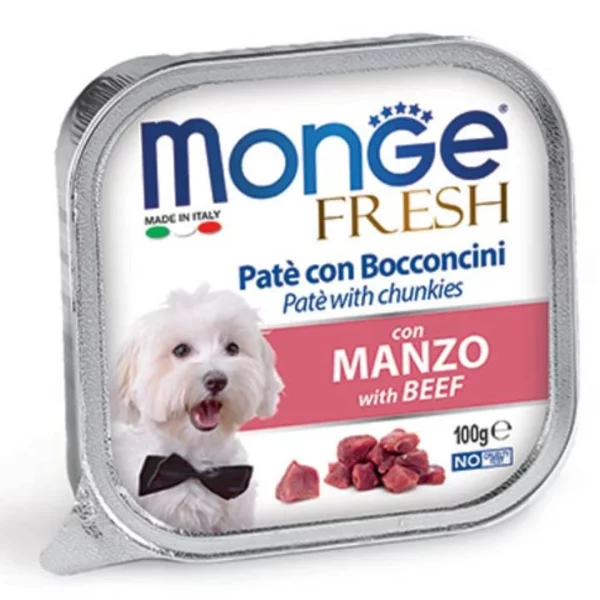 Pakiranje Monge Fresh Pate s komadićima govedine za pse, 100g