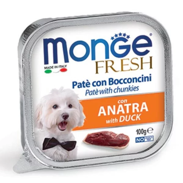 Pakiranje Monge Fresh Pate s komadićima patke za pse, 100g